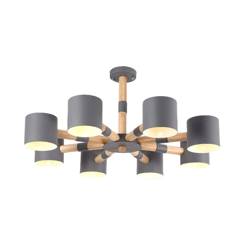 Snowflake Hanging Light with Drum Shade Macaron Wood Chandelier for Living Room Clearhalo 'Ceiling Lights' 'Chandeliers' Lighting' options 1032293