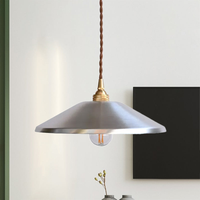 Silver Saucer Pendant Lighting Warehouse Metal 1-Light Garage Ceiling Suspension Lamp Clearhalo 'Art Deco Pendants' 'Cast Iron' 'Ceiling Lights' 'Ceramic' 'Crystal' 'Industrial Pendants' 'Industrial' 'Metal' 'Middle Century Pendants' 'Pendant Lights' 'Pendants' 'Tiffany' Lighting' 1032294