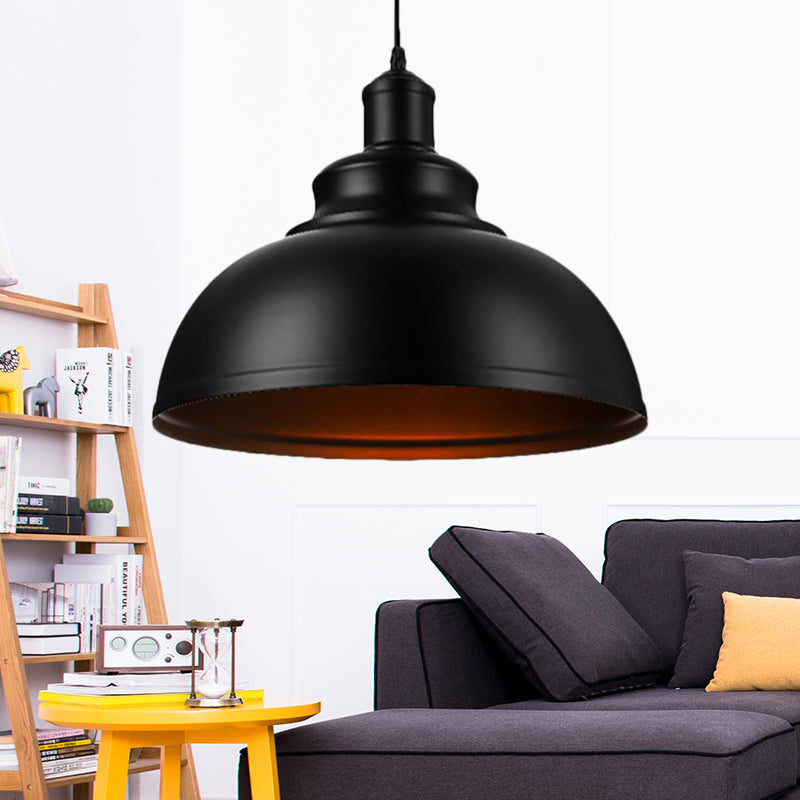 1 Bulb Metal Ceiling Pendant Retro Industrial Black Finish Bowl Shade Living Room Suspension Light Black Clearhalo 'Art Deco Pendants' 'Black' 'Cast Iron' 'Ceiling Lights' 'Ceramic' 'Crystal' 'Industrial Pendants' 'Industrial' 'Metal' 'Middle Century Pendants' 'Pendant Lights' 'Pendants' 'Rustic Pendants' 'Tiffany' Lighting' 103334