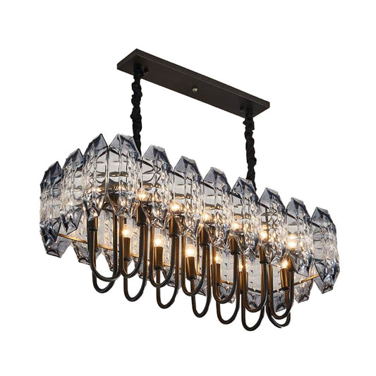 Swirled Arm Island Lighting Idea Simple 14-Head Crystal Flute Hanging Ceiling Light in Black Clearhalo 'Ceiling Lights' 'Island Lights' Lighting' 1033606