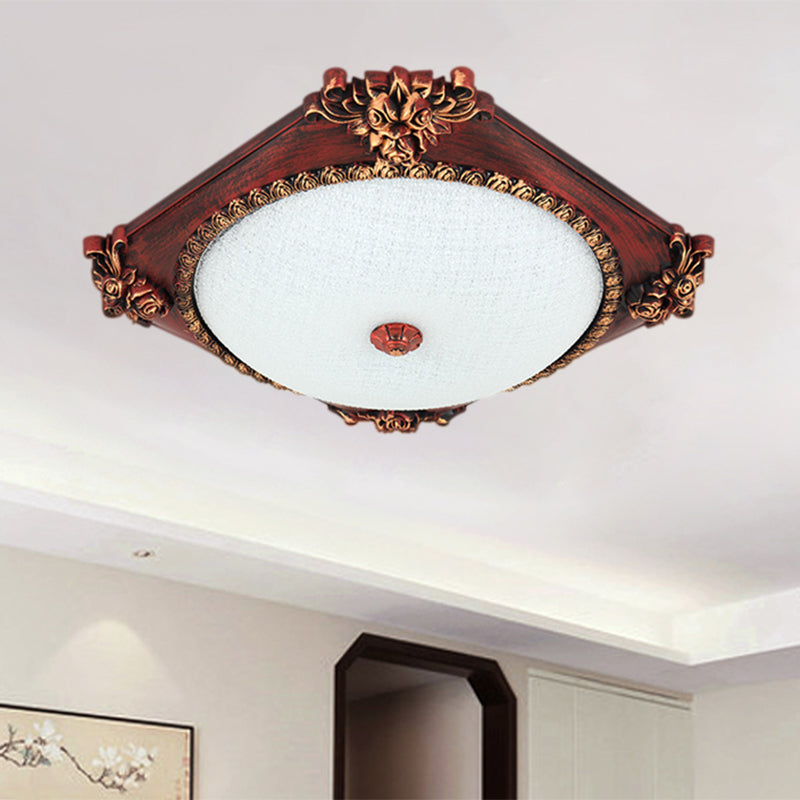 Frosted Glass Bronze/Copper Flush Mount Fixture Square LED Countryside Ceiling Flush with Round Shade Clearhalo 'Ceiling Lights' 'Close To Ceiling Lights' 'Close to ceiling' 'Flush mount' Lighting' 1033790