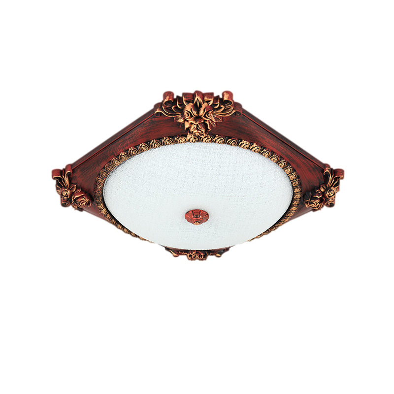 Frosted Glass Bronze/Copper Flush Mount Fixture Square LED Countryside Ceiling Flush with Round Shade Clearhalo 'Ceiling Lights' 'Close To Ceiling Lights' 'Close to ceiling' 'Flush mount' Lighting' 1033791