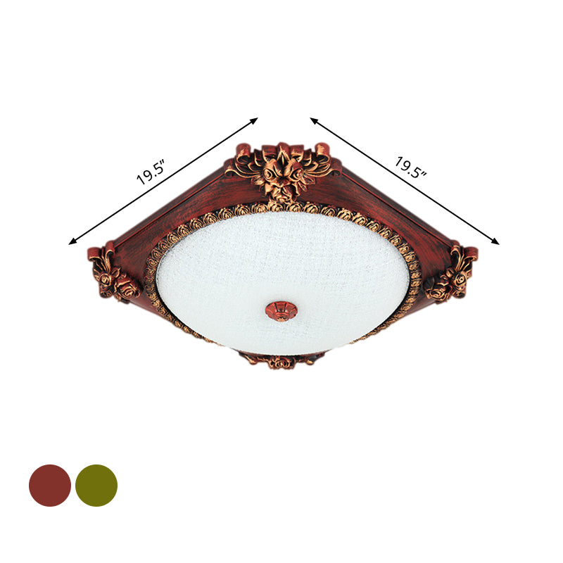 Frosted Glass Bronze/Copper Flush Mount Fixture Square LED Countryside Ceiling Flush with Round Shade Clearhalo 'Ceiling Lights' 'Close To Ceiling Lights' 'Close to ceiling' 'Flush mount' Lighting' 1033792