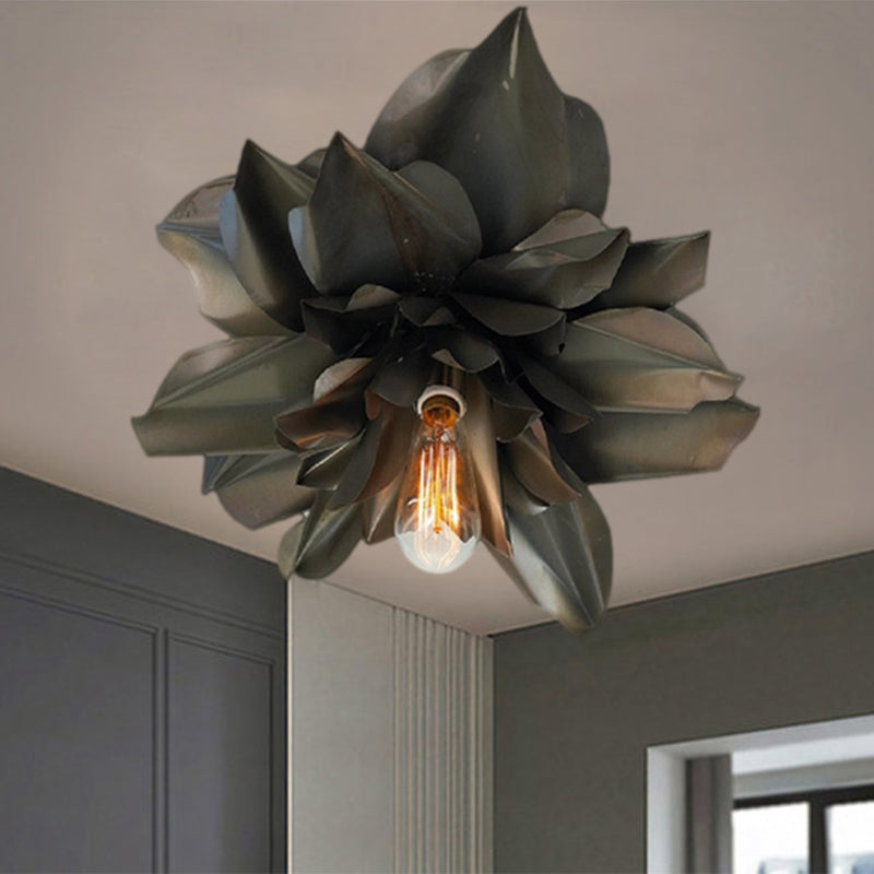 Magnolia Shape Bedroom Flush Mount Fixture Rural Metallic 1 Head Black Ceiling Flush Black Clearhalo 'Ceiling Lights' 'Close To Ceiling Lights' 'Close to ceiling' 'Flush mount' Lighting' 1033801