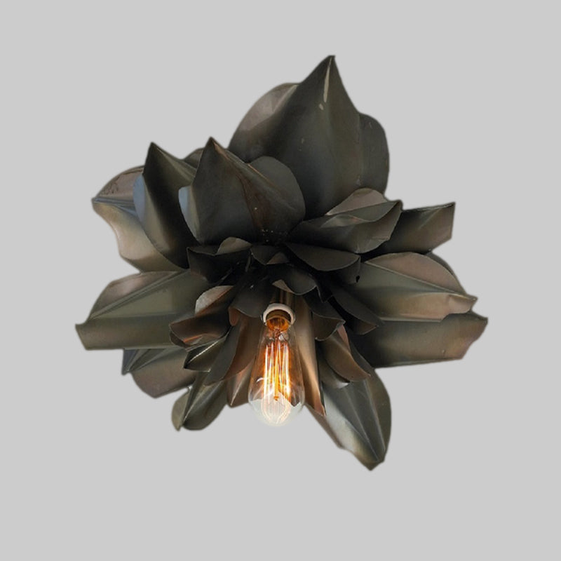 Magnolia Shape Bedroom Flush Mount Fixture Rural Metallic 1 Head Black Ceiling Flush Clearhalo 'Ceiling Lights' 'Close To Ceiling Lights' 'Close to ceiling' 'Flush mount' Lighting' 1033803