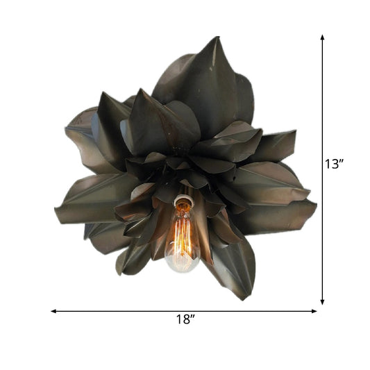 Magnolia Shape Bedroom Flush Mount Fixture Rural Metallic 1 Head Black Ceiling Flush Clearhalo 'Ceiling Lights' 'Close To Ceiling Lights' 'Close to ceiling' 'Flush mount' Lighting' 1033804