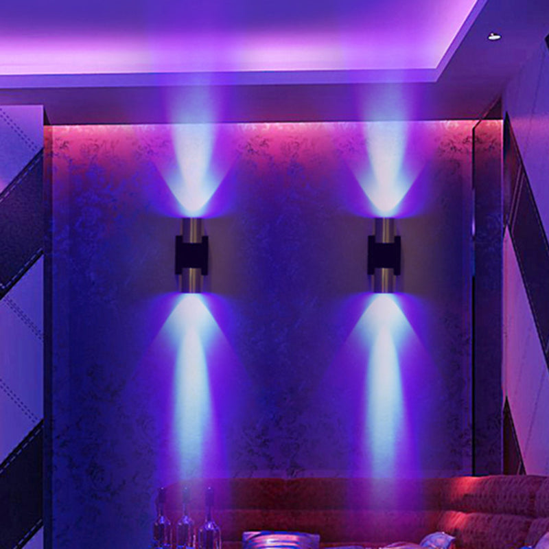 Tube Disco Pub Wall Light Fixture Aluminum Simple 3"/4.5" H LED Wall Mount Lighting in Silver, Blue/Yellow/Purple Light Silver 4.5" Clearhalo 'Cast Iron' 'Glass' 'Industrial' 'Modern wall lights' 'Modern' 'Tiffany' 'Traditional wall lights' 'Wall Lamps & Sconces' 'Wall Lights' Lighting' 1033825