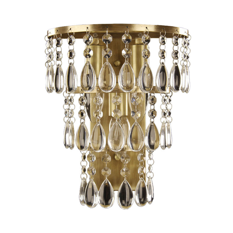 3-Head Crystal Drip Sconce Light Fixture Rustic Brass Layered Bedside Wall Mounted Light Clearhalo 'Wall Lamps & Sconces' 'Wall Lights' Lighting' 1033974