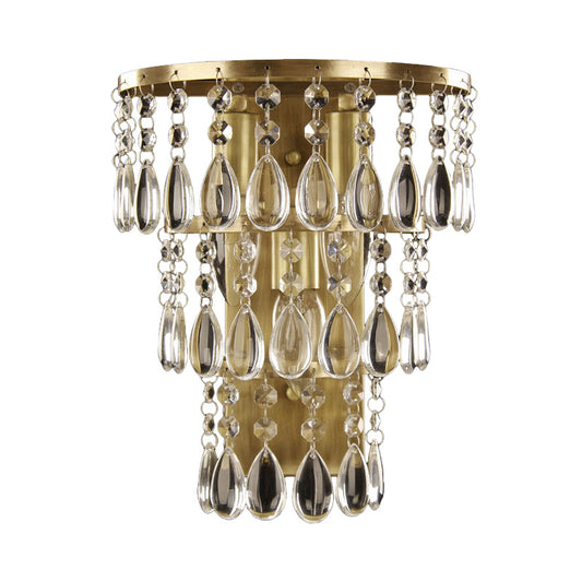 3-Head Crystal Drip Sconce Light Fixture Rustic Brass Layered Bedside Wall Mounted Light Clearhalo 'Wall Lamps & Sconces' 'Wall Lights' Lighting' 1033974