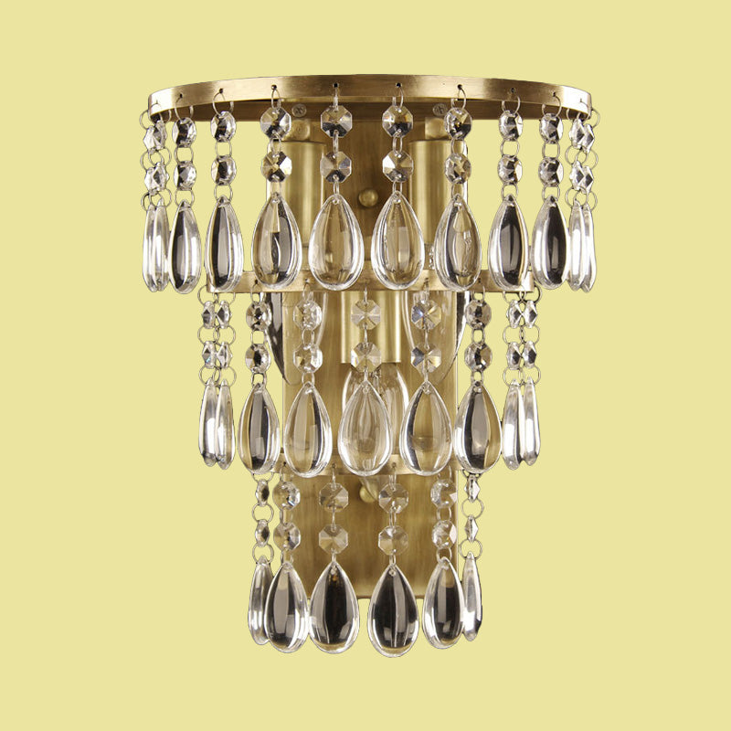 3-Head Crystal Drip Sconce Light Fixture Rustic Brass Layered Bedside Wall Mounted Light Clearhalo 'Wall Lamps & Sconces' 'Wall Lights' Lighting' 1033975