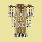 3-Head Crystal Drip Sconce Light Fixture Rustic Brass Layered Bedside Wall Mounted Light Clearhalo 'Wall Lamps & Sconces' 'Wall Lights' Lighting' 1033975