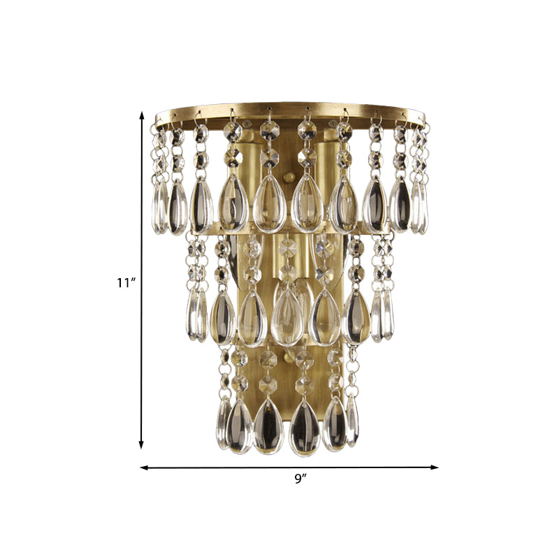 3-Head Crystal Drip Sconce Light Fixture Rustic Brass Layered Bedside Wall Mounted Light Clearhalo 'Wall Lamps & Sconces' 'Wall Lights' Lighting' 1033976