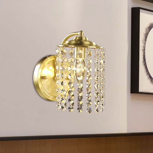 Brass 1 Light Wall Light Sconce Rustic Crystal Bead Cylinder Wall Mount Light Fixture Clearhalo 'Wall Lamps & Sconces' 'Wall Lights' Lighting' 1033986