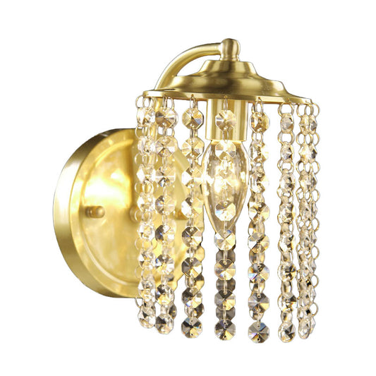 Brass 1 Light Wall Light Sconce Rustic Crystal Bead Cylinder Wall Mount Light Fixture Clearhalo 'Wall Lamps & Sconces' 'Wall Lights' Lighting' 1033987