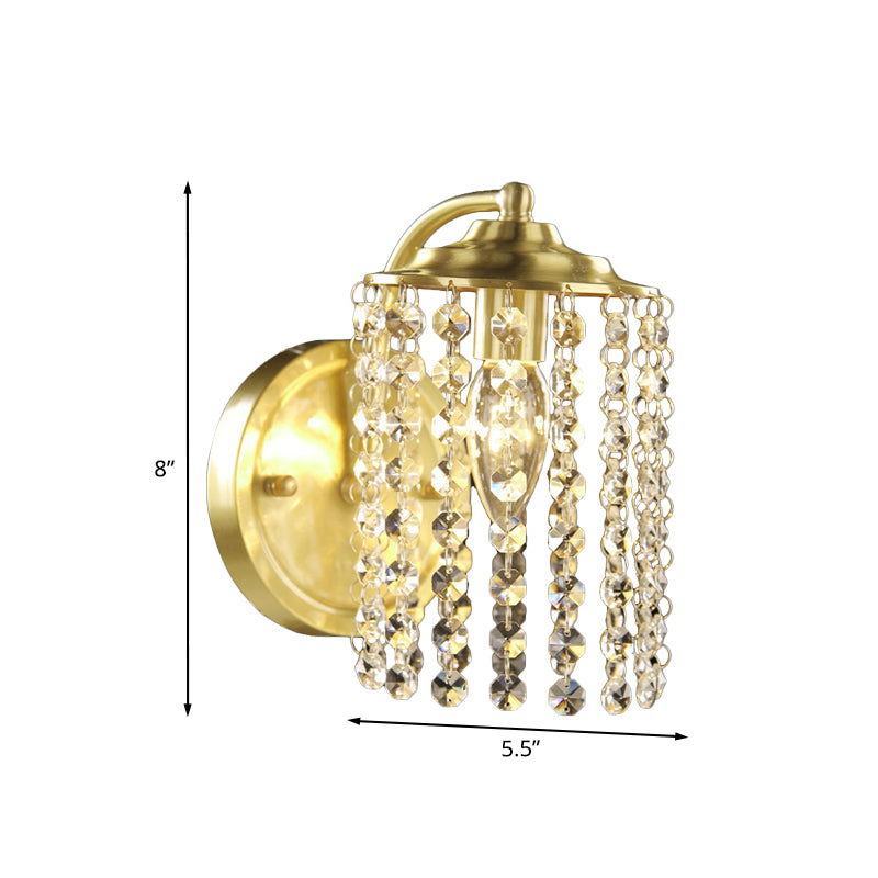 Brass 1 Light Wall Light Sconce Rustic Crystal Bead Cylinder Wall Mount Light Fixture Clearhalo 'Wall Lamps & Sconces' 'Wall Lights' Lighting' 1033988