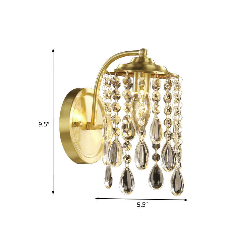 Crystal Teardrop Brass Wall Lighting Idea Cylindrical 1 Bulb Simple Wall Sconce Light for Bedroom Clearhalo 'Wall Lamps & Sconces' 'Wall Lights' Lighting' 1033992