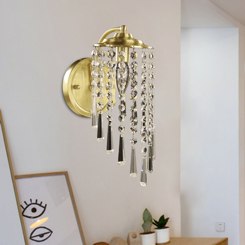 Crystal Chain Brass Wall Sconce Swirled 1 Head Countryside Wall Mounted Light Fixture Brass Clearhalo 'Wall Lamps & Sconces' 'Wall Lights' Lighting' 1033997