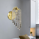 Crystal Chain Brass Wall Sconce Swirled 1 Head Countryside Wall Mounted Light Fixture Clearhalo 'Wall Lamps & Sconces' 'Wall Lights' Lighting' 1033998