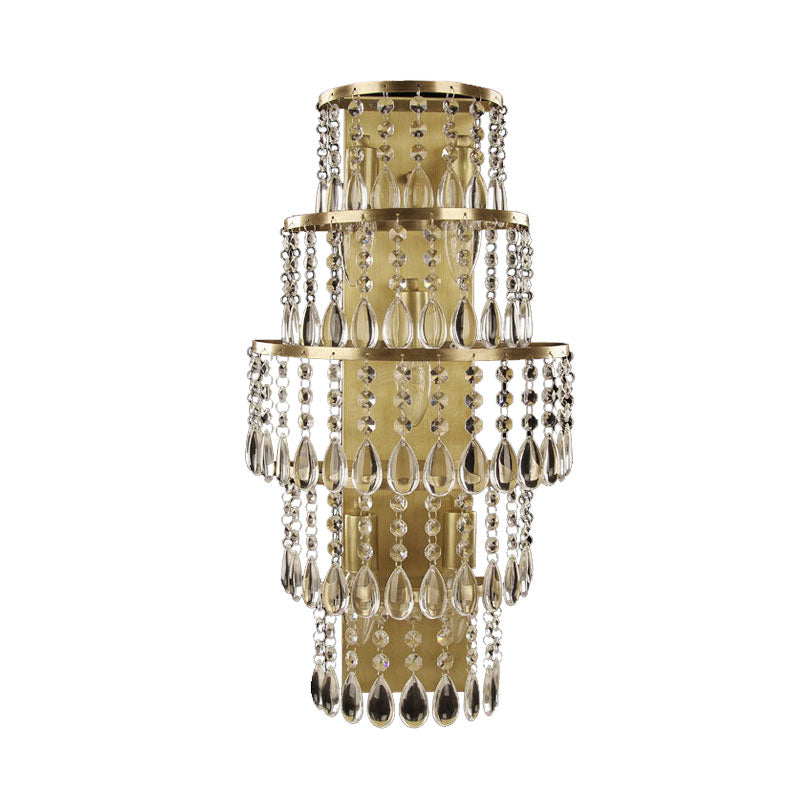 Layered Bedside Wall Light Sconce Contemporary Crystal Drip 5 Bulbs Brass Wall Mount Lamp Clearhalo 'Modern wall lights' 'Modern' 'Wall Lamps & Sconces' 'Wall Lights' Lighting' 1034002