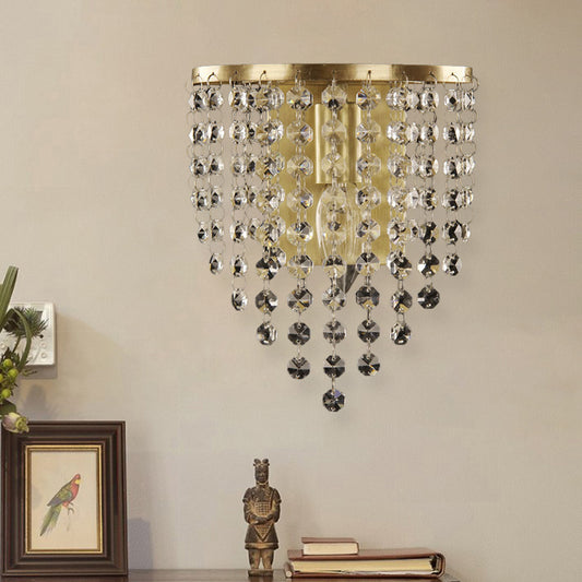 Minimalist Tapered Wall Sconce 1 Light Crystal Chain Wall Mounted Light Fixture in Brass Brass Clearhalo 'Modern wall lights' 'Modern' 'Wall Lamps & Sconces' 'Wall Lights' Lighting' 1034005