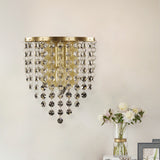 Minimalist Tapered Wall Sconce 1 Light Crystal Chain Wall Mounted Light Fixture in Brass Clearhalo 'Modern wall lights' 'Modern' 'Wall Lamps & Sconces' 'Wall Lights' Lighting' 1034006