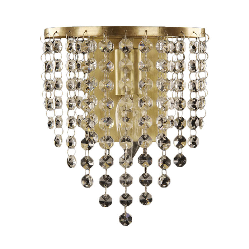 Minimalist Tapered Wall Sconce 1 Light Crystal Chain Wall Mounted Light Fixture in Brass Clearhalo 'Modern wall lights' 'Modern' 'Wall Lamps & Sconces' 'Wall Lights' Lighting' 1034007