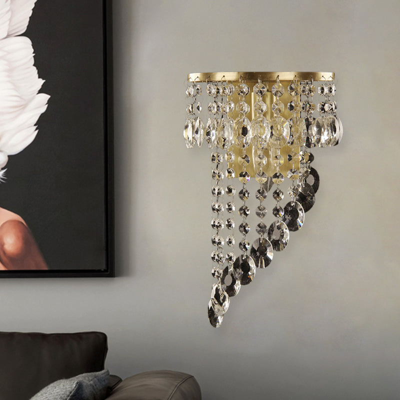 Swirling Crystal Chain Wall Mounted Light Fixture Minimalist Corridor Sconce in Brass Brass Clearhalo 'Modern wall lights' 'Modern' 'Wall Lamps & Sconces' 'Wall Lights' Lighting' 1034013