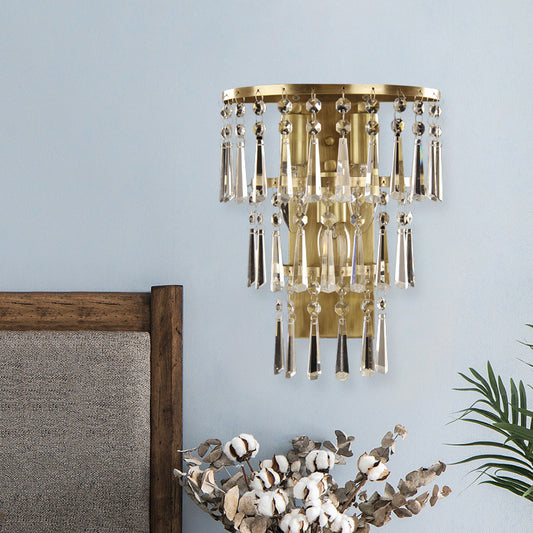 Crystal Flute Tiered Wall Sconce Lighting Contemporary Hall Wall Mounted Light in Brass Brass Clearhalo 'Modern wall lights' 'Modern' 'Wall Lamps & Sconces' 'Wall Lights' Lighting' 1034017