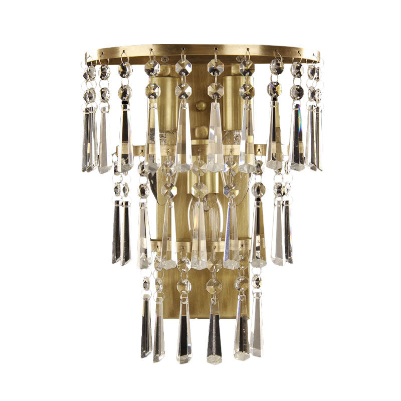 Crystal Flute Tiered Wall Sconce Lighting Contemporary Hall Wall Mounted Light in Brass Clearhalo 'Modern wall lights' 'Modern' 'Wall Lamps & Sconces' 'Wall Lights' Lighting' 1034018