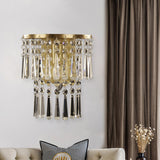 Beveled Glass Crystal Semi Rounded Sconce Modernism 1 Light Corridor Wall Mounted Lamp in Brass Brass Clearhalo 'Modern wall lights' 'Modern' 'Wall Lamps & Sconces' 'Wall Lights' Lighting' 1034025