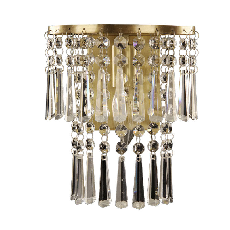Beveled Glass Crystal Semi Rounded Sconce Modernism 1 Light Corridor Wall Mounted Lamp in Brass Clearhalo 'Modern wall lights' 'Modern' 'Wall Lamps & Sconces' 'Wall Lights' Lighting' 1034027