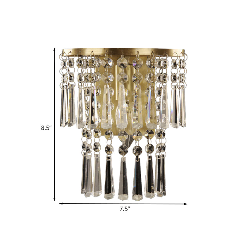 Beveled Glass Crystal Semi Rounded Sconce Modernism 1 Light Corridor Wall Mounted Lamp in Brass Clearhalo 'Modern wall lights' 'Modern' 'Wall Lamps & Sconces' 'Wall Lights' Lighting' 1034028