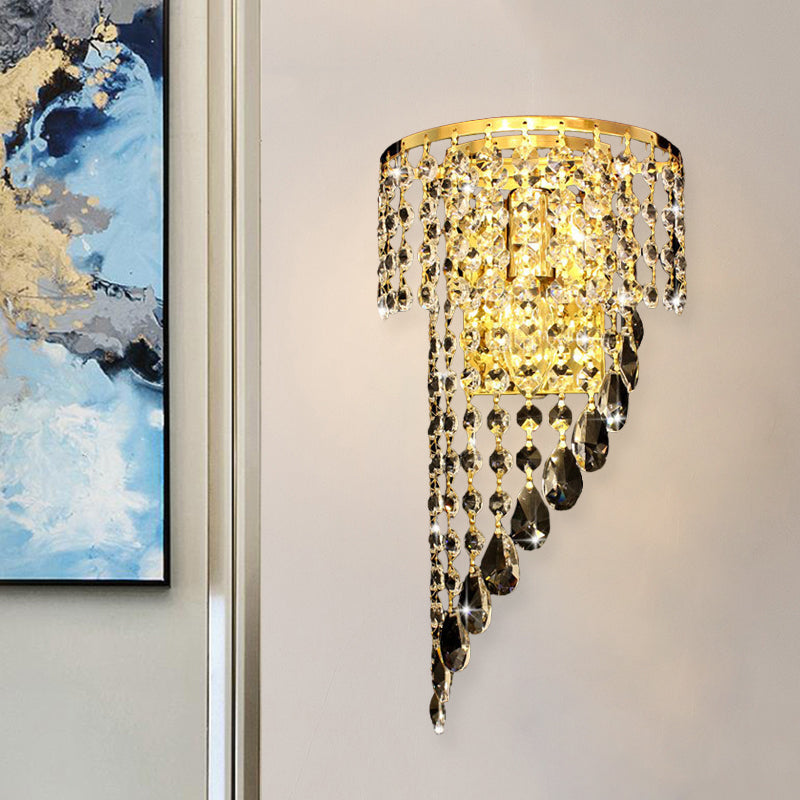 Swirling Bedside Wall Sconce Countryside Crystal Chain 1 Head Gold Wall Mounted Lamp Gold Clearhalo 'Wall Lamps & Sconces' 'Wall Lights' Lighting' 1034029