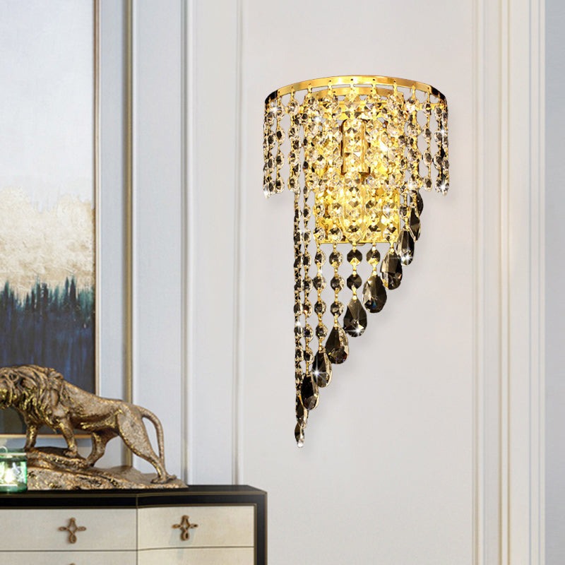 Swirling Bedside Wall Sconce Countryside Crystal Chain 1 Head Gold Wall Mounted Lamp Clearhalo 'Wall Lamps & Sconces' 'Wall Lights' Lighting' 1034030