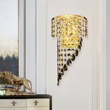 Swirling Bedside Wall Sconce Countryside Crystal Chain 1 Head Gold Wall Mounted Lamp Clearhalo 'Wall Lamps & Sconces' 'Wall Lights' Lighting' 1034030