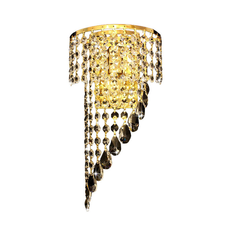 Swirling Bedside Wall Sconce Countryside Crystal Chain 1 Head Gold Wall Mounted Lamp Clearhalo 'Wall Lamps & Sconces' 'Wall Lights' Lighting' 1034031