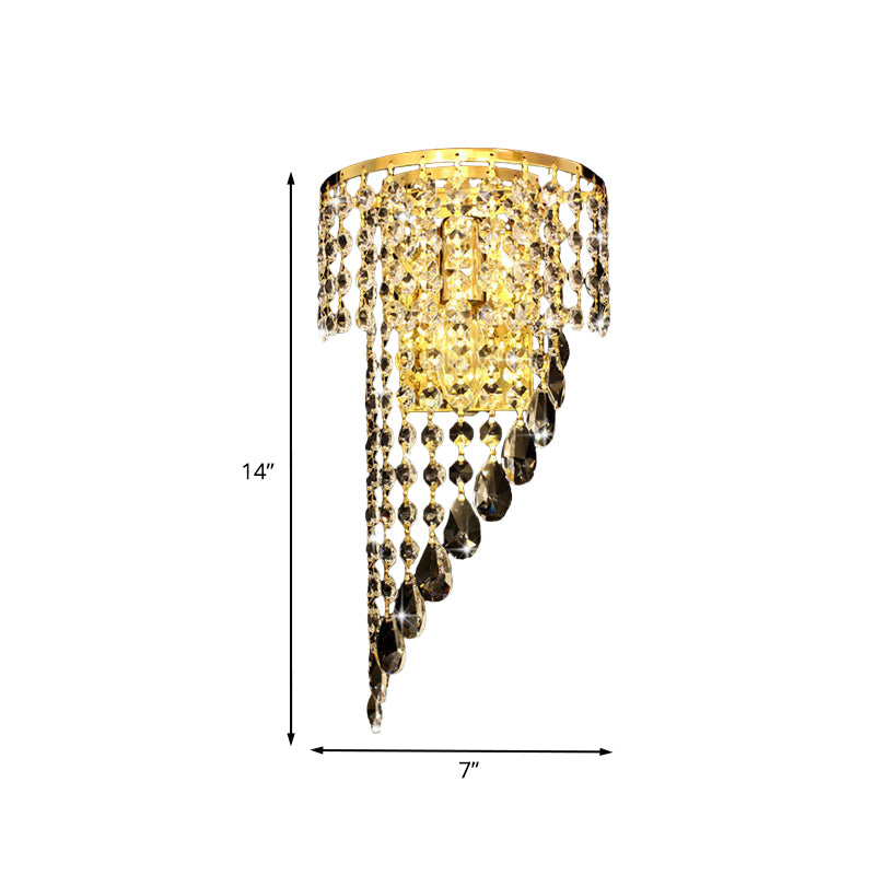 Swirling Bedside Wall Sconce Countryside Crystal Chain 1 Head Gold Wall Mounted Lamp Clearhalo 'Wall Lamps & Sconces' 'Wall Lights' Lighting' 1034032