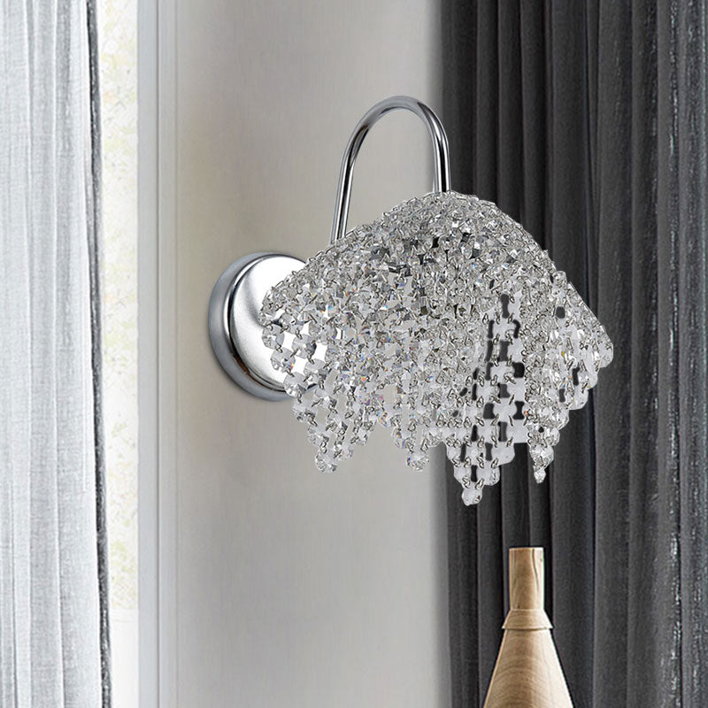 1 Light Wall Mount Light Fixture Nordic Web Crystal Drip Wall Sconce Lighting in Chrome Chrome Clearhalo 'Cast Iron' 'Glass' 'Industrial' 'Modern wall lights' 'Modern' 'Tiffany' 'Traditional wall lights' 'Wall Lamps & Sconces' 'Wall Lights' Lighting' 1034033