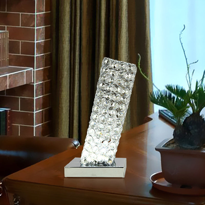 Simple Slanting Cuboid Table Light Inserted Crystal LED Night Table Lamp in Chrome Chrome Clearhalo 'Lamps' 'Table Lamps' Lighting' 1034045