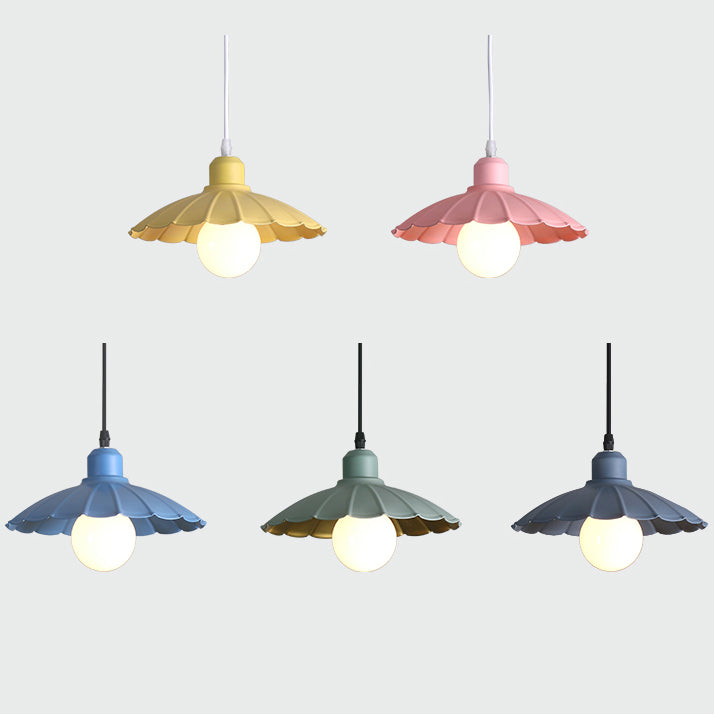 1 Head Pendant Lamp Macaron Style Scalloped Edge Metallic Hanging Lamp in Pink/Yellow for Living Room Clearhalo 'Ceiling Lights' 'Modern Pendants' 'Modern' 'Pendant Lights' 'Pendants' Lighting' 103410