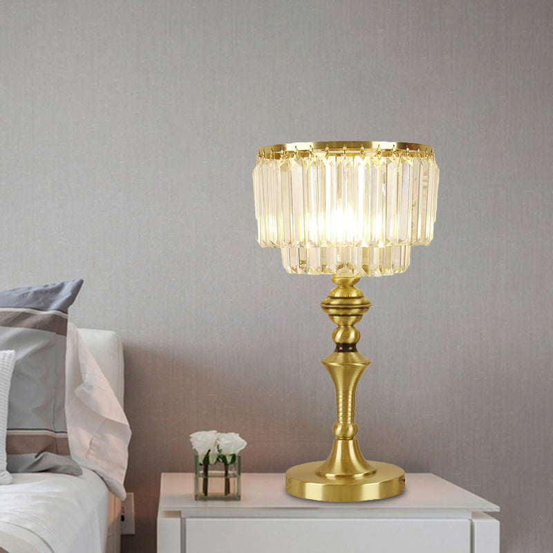 Drum Nightstand Lamp Minimalist Crystal Block Bedside LED Night Table Light in Brass Clearhalo 'Lamps' 'Table Lamps' Lighting' 1034106