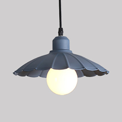 1 Head Pendant Lamp Macaron Style Scalloped Edge Metallic Hanging Lamp in Pink/Yellow for Living Room Dark Blue Clearhalo 'Ceiling Lights' 'Modern Pendants' 'Modern' 'Pendant Lights' 'Pendants' Lighting' 103412