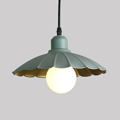 1 Head Pendant Lamp Macaron Style Scalloped Edge Metallic Hanging Lamp in Pink/Yellow for Living Room Green Clearhalo 'Ceiling Lights' 'Modern Pendants' 'Modern' 'Pendant Lights' 'Pendants' Lighting' 103417