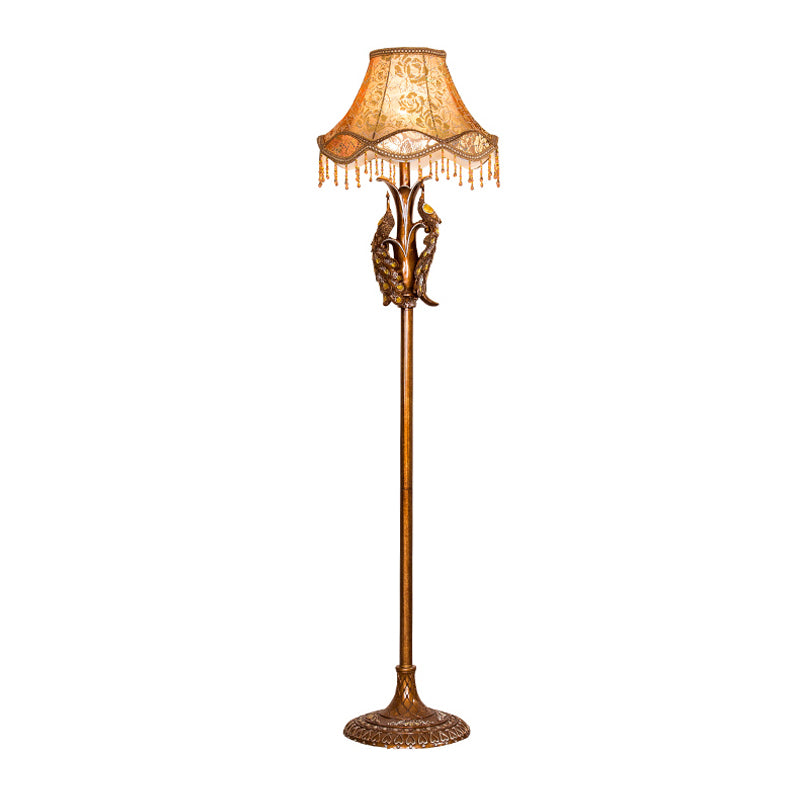 1 Bulb Standing Light Traditional Sitting Room Floor Lamp with Scalloped Fabric Shade in Gold Clearhalo 'Floor Lamps' 'Lamps' Lighting' 1034194