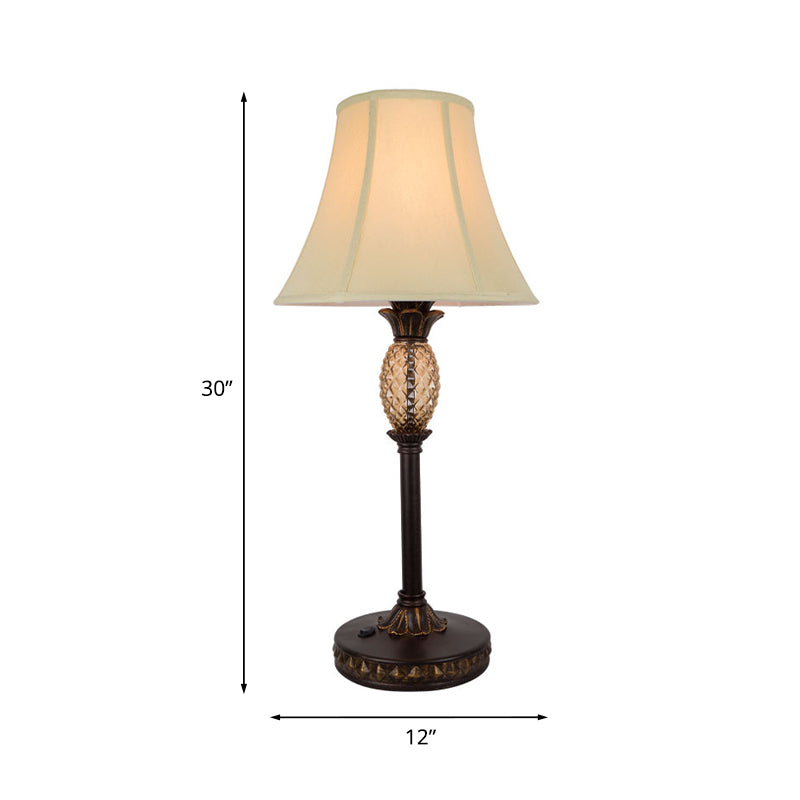 Flared Shade Fabric Table Light Countryside 1 Head Sitting Room Night Lamp in Black and Beige Clearhalo 'Lamps' 'Table Lamps' Lighting' 1034199