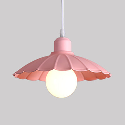1 Head Pendant Lamp Macaron Style Scalloped Edge Metallic Hanging Lamp in Pink/Yellow for Living Room Pink Clearhalo 'Ceiling Lights' 'Modern Pendants' 'Modern' 'Pendant Lights' 'Pendants' Lighting' 103420