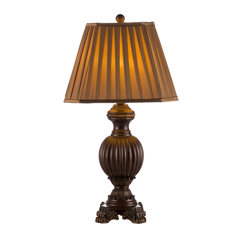 Tapered Dining Room Table Lamp Rural Gathered Fabric 1 Head Brown Night Light, 13"/15" Wide Clearhalo 'Lamps' 'Table Lamps' Lighting' 1034227