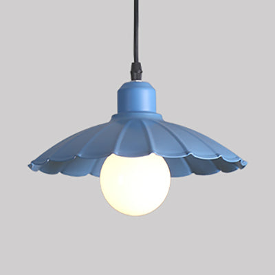 1 Head Pendant Lamp Macaron Style Scalloped Edge Metallic Hanging Lamp in Pink/Yellow for Living Room Light Blue Clearhalo 'Ceiling Lights' 'Modern Pendants' 'Modern' 'Pendant Lights' 'Pendants' Lighting' 103423
