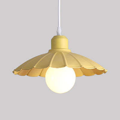 1 Head Pendant Lamp Macaron Style Scalloped Edge Metallic Hanging Lamp in Pink/Yellow for Living Room Yellow Clearhalo 'Ceiling Lights' 'Modern Pendants' 'Modern' 'Pendant Lights' 'Pendants' Lighting' 103426