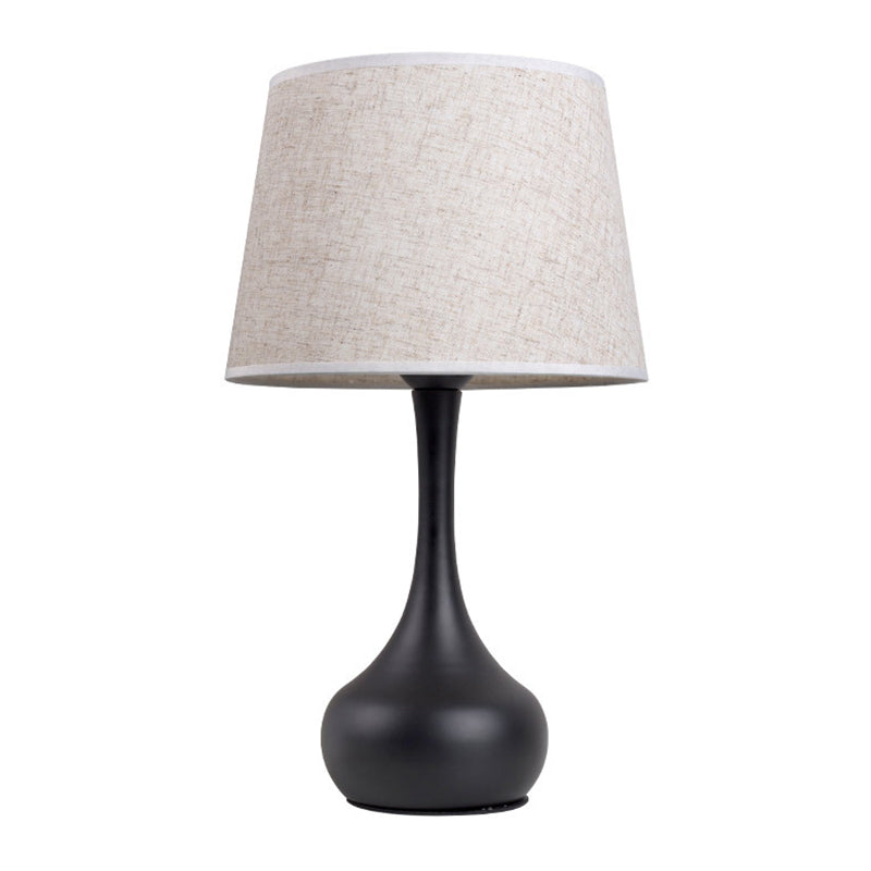 Fabric Brown/White Nightstand Lamp Barrel Shade 1-Light Rural Table Light with Slim Neck Pedestal Clearhalo 'Lamps' 'Table Lamps' Lighting' 1034265